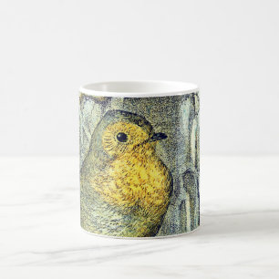 Hübscher Vintage-Rotkehlchen-Vogel auf einem schne Kaffeetasse