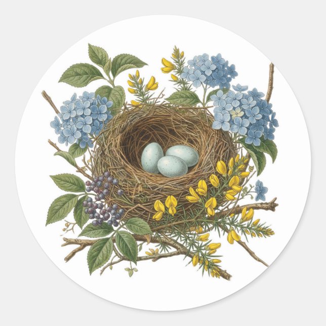 Hübscher Vintage-Vogelnest-Aufkleber Runder Aufkleber (Vorderseite)