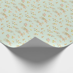 Hübscher Vintager grüner Blumenrosa Geschenkpapier