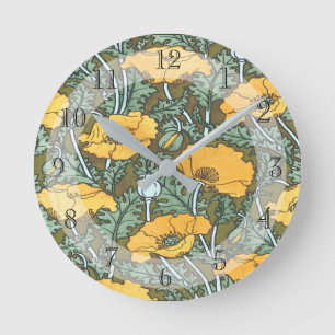 Hübscher Vintager Jugendstil-Mohn Runde Wanduhr