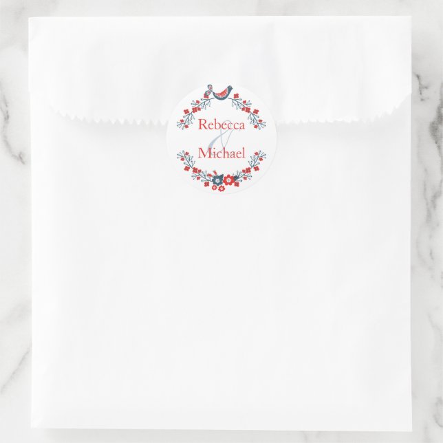 Hübscher Vogel- und Blumenaufkleber Runder Aufkleber (Tasche)