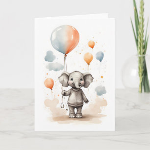 Hübscher Watercolor-Elefant rote blaue Ballons lee Karte