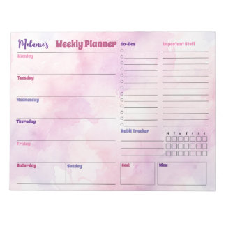 Hübscher Watercolor-Splash-Wochenplaner Notepad Notizblock