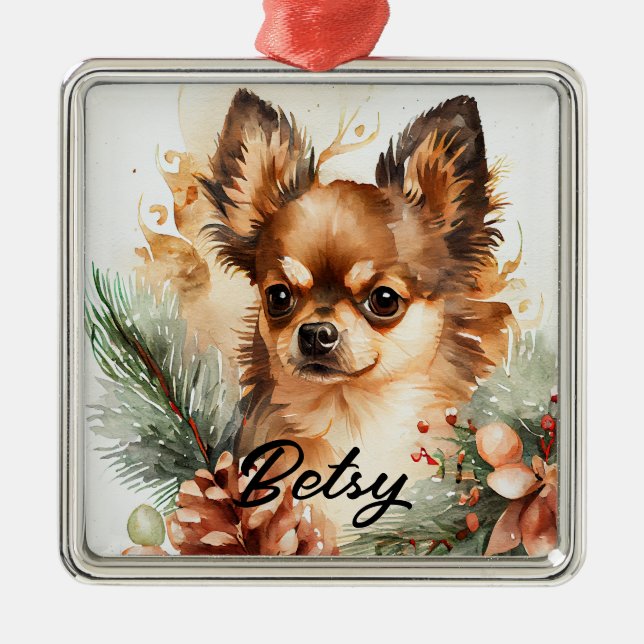HÜBSCHER WATERCOLOR URLAUB CHIHUAHUA DOG ORNAMENT AUS METALL (Vorne)