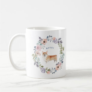 Hübscher Watercolorblumen  niedlicher Corgi-Hund Kaffeetasse