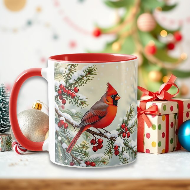 Hübscher Weihnachtskardinal und Kiefernzweige Tasse (Von Creator hochgeladen)