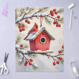 Hübscher Weihnachtskardinal und Vogelhäuschen-Schn Seidenpapier