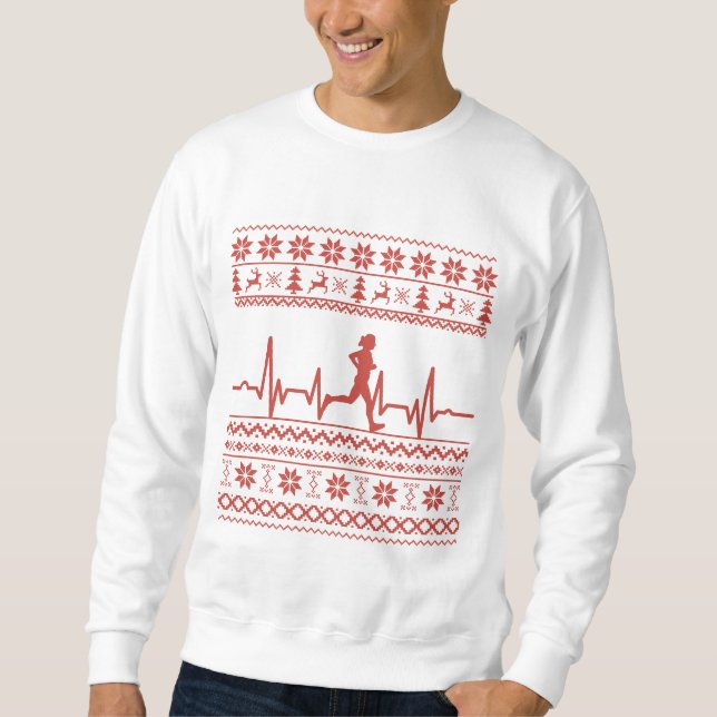 Hübscher Weihnachtspulli rennend heartbeat Sweatshirt (Vorderseite)
