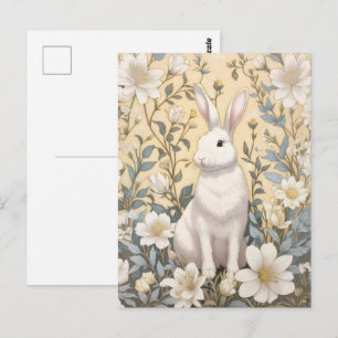 Hübscher Weißer Hase Pastellgelbe Blumen  Postkarte