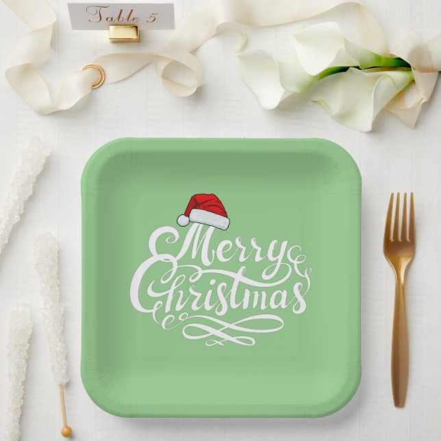 Hübscher, weißer Schriftsatz, grün, Weihnachten Pappteller (Hochzeit)