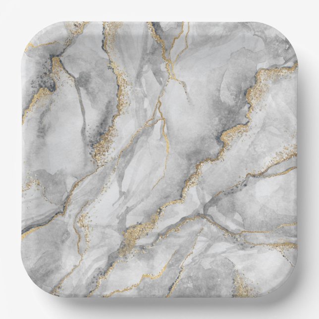 Hübscher weißer Silbermarmor Pappteller (Vorderseite)