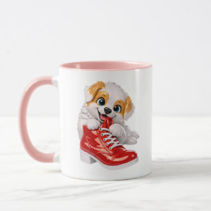 Hübscher Welpe Glänzender Hund Roter Stiefel Tasse