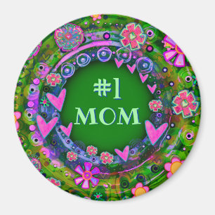 Hübscher Whimsical Floral Fun #1 Mama Green Pink Magnet