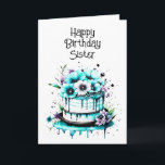 Hübscher Whimsical Personalisiert Sister Geburtsta Karte<br><div class="desc">Hübsches whimsical pink und lila Geburtstagskuchen mit Blume Grafik. Personalisieren Sie die Karte mit einem Namen und einer benutzerdefinierten Meldung im Inneren. Geburtstagskarte für sie,  Ehefrau,  Freundin,  Schwester,  Mutter,  Oma,  Tante oder Freundin.</div>