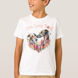 Hübscher Windhund Hund Blumenmuster T-Shirt