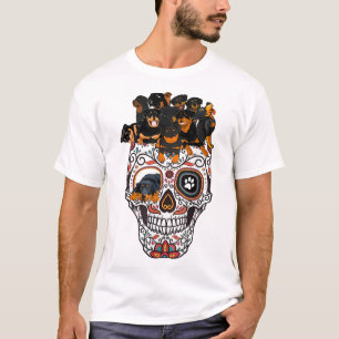 hübscher Zucker-Schädel-Hund Rottweiler Schädel Ha T-Shirt