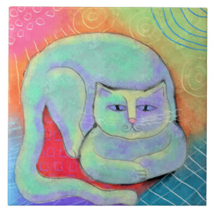 Hübsches Abstraktes Malen der weißen Katze Fliese