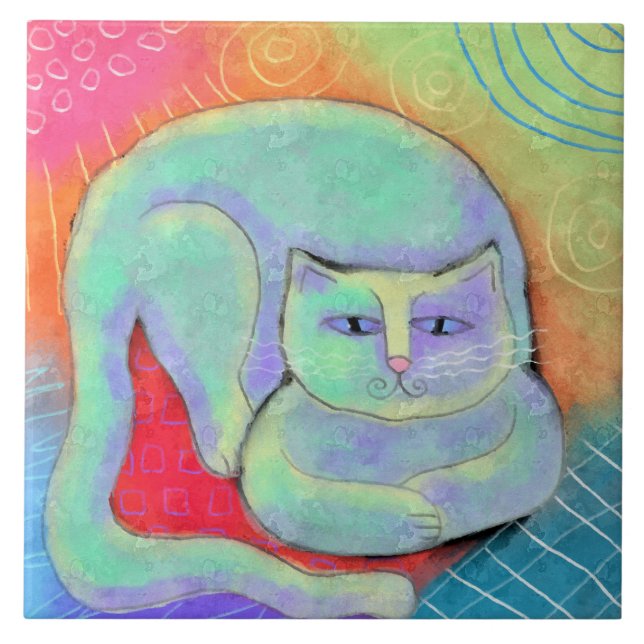 Hübsches Abstraktes Malen der weißen Katze Fliese (Vorderseite)