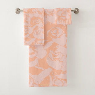 Hübsches Abstraktes Vintages Blumenmuster Koralle Badhandtuch Set