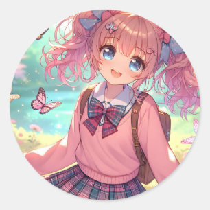 Hübsches Anime-Girl Runder Aufkleber