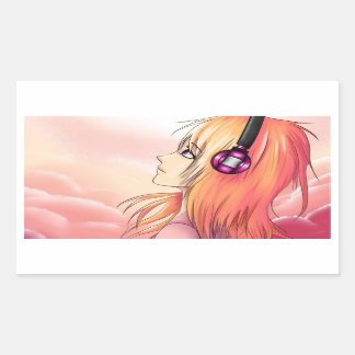 Hübsches Anime-Mädchen bei Sonnenuntergang Rechteckiger Aufkleber