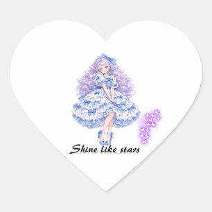 Hübsches Anime-Mädchen in Blau Lolita Herz-Aufkleber