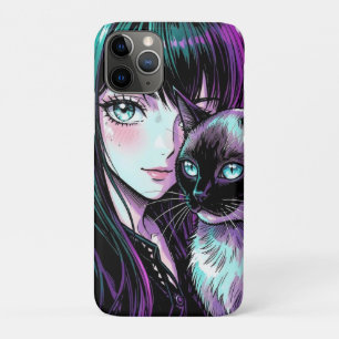 Hübsches Anime-Mädchen und Siamkatze Case-Mate iPhone Hülle