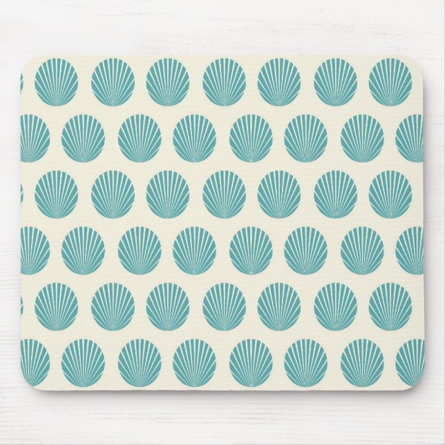 Hübsches Aqua Aquamarin Blue Muschel Beach Muster  Mousepad (Vorne)