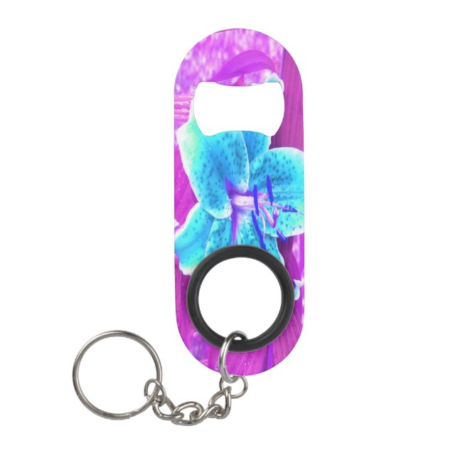Hübsches Aqua Blue Stargazer Livio Lila Mini Flaschenöffner (Vorderseite)