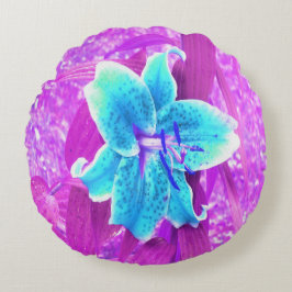 Hübsches Aqua Blue Stargazer Livio Lila Rundes Kissen