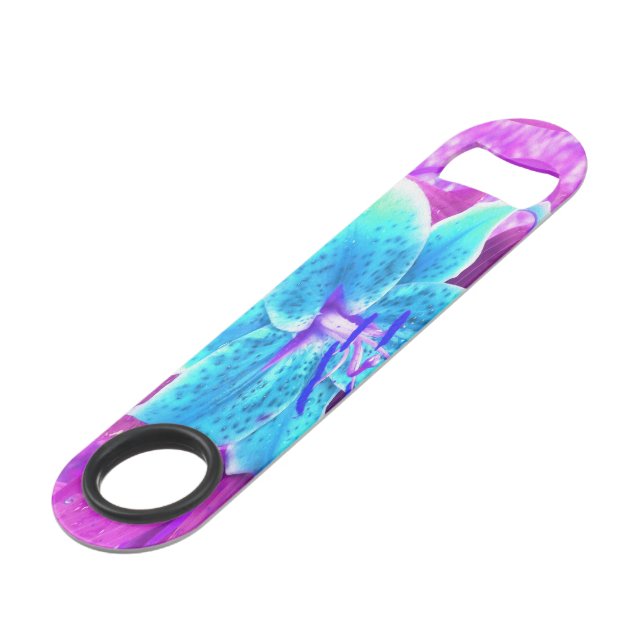 Hübsches Aqua Blue Stargazer Livio Lila Speed Flaschenöffner (Vorderseite Schrägansicht)