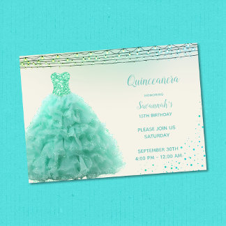 Hübsches Aqua Green Gown Under Lights Quinceanera Einladung