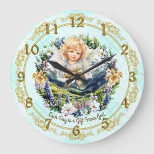 Hübsches Aqua Inspiration Angel Cherub Große Wanduhr