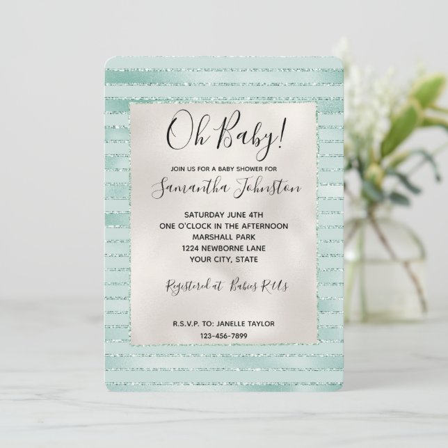 Hübsches Aqua Mint Glitzy Glitzer Einladung (Stehend Vorderseite)