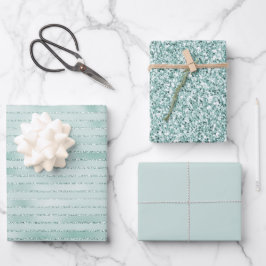 Hübsches Aqua Mint Glitzy Glitzer Geschenkpapier Set