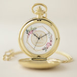 Hübsches Aquarellblumen Modernes geometrisches Mon Taschenuhr<br><div class="desc">Hübsche Aquarellblüte und geometrischer Kranz.</div>