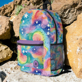 Hübsches Aquarellfarben-Regenbogenfarben-Monogramm Bedruckter Rucksack