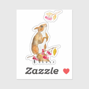 Hübsches Aquarellhörnchen auf einem Zweig mit Beer Aufkleber