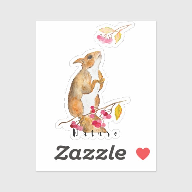 Hübsches Aquarellhörnchen auf einem Zweig mit Beer Aufkleber (Blatt)