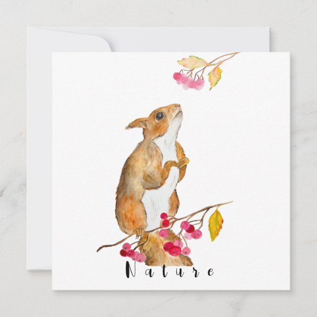 Hübsches Aquarellhörnchen auf einem Zweig mit Beer Einladung (Vorderseite)