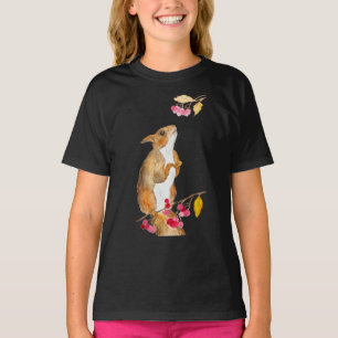 Hübsches Aquarellhörnchen auf einem Zweig mit Beer T-Shirt