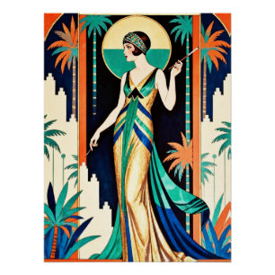 Hübsches Art Deco glamouröses Poster. Poster