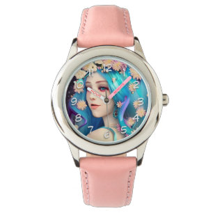 Hübsches ätherisches Mädchen mit Blumen   Armbanduhr