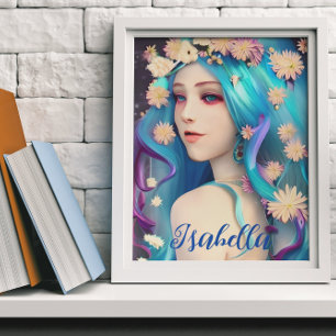 Hübsches, ätherisches Mädchen mit Blumen Personali Poster