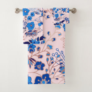 Hübsches azurblaues Blau errötet rosa Badhandtuch Set