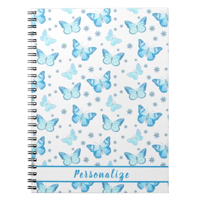 Hübsches Baby Blue Butterfly Blumenmuster Design Notizblock (Vorderseite)
