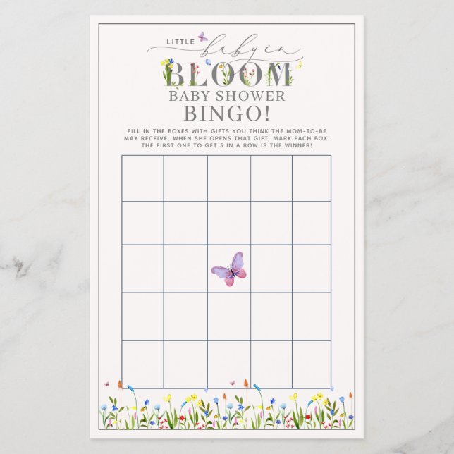 Hübsches Baby in Bloom Wildblume Bingo Game Flyer (Vorne)