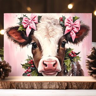 Hübsches Baby-Kuh mit rosa Schleifen Weihnachten