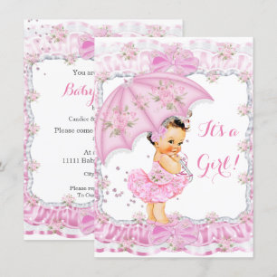 Hübsches Baby Shower Mädchen Floral Rosa Brünette Einladung