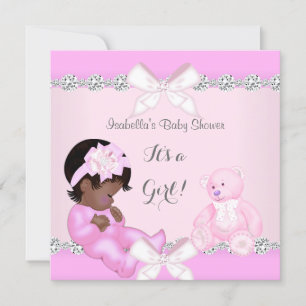 Hübsches Baby Shower Mädchen Rosa Spielzeug Bär Einladung